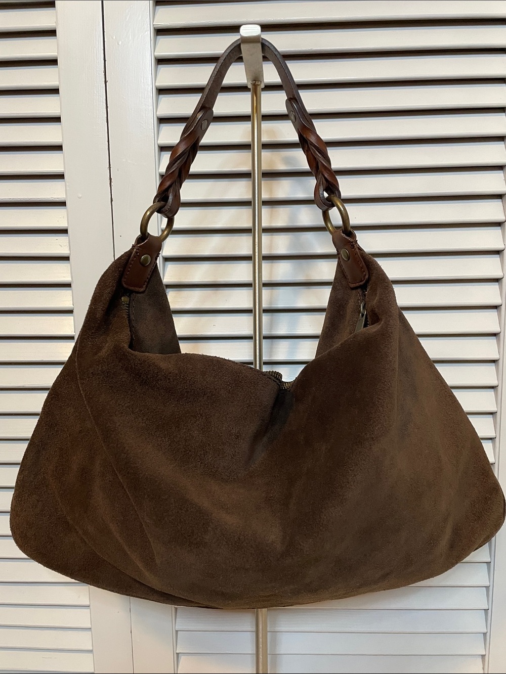 LN GAP Brown Suede Hobo Bag with Braided Leather Handle